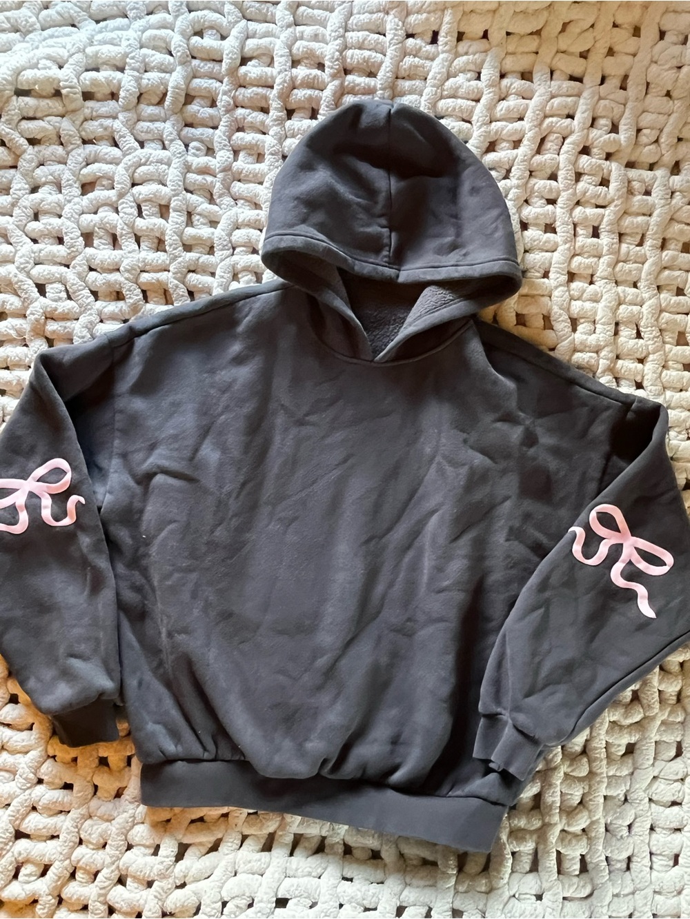Black Edikted Women's Hoodie with Pink Bow Sleeve Accents